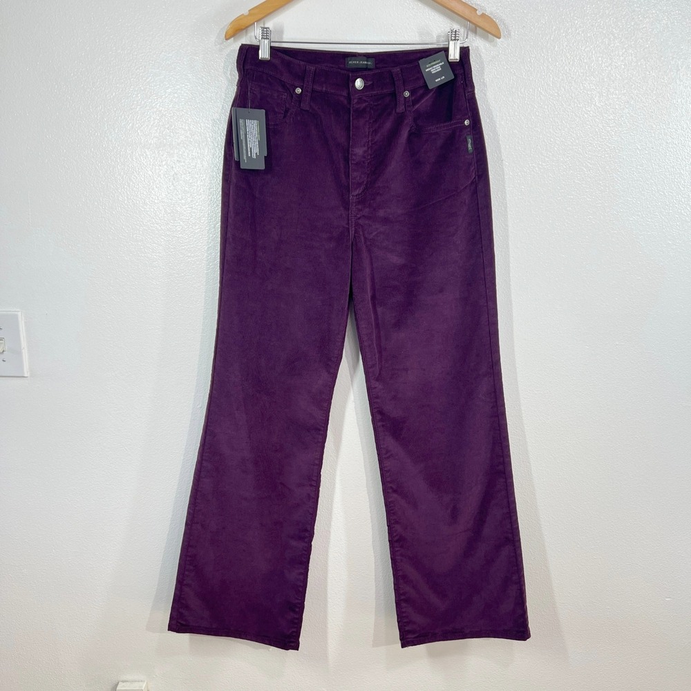 SilverJeans Co Highly Desirable High Rise Trouser Purple Corduroy W29 x L31 NWT - Picture 2 of 10